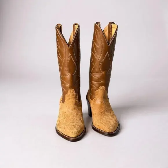 Durango Women’s Western Cowboy Boots Tan Suede & Brown Leather Size 8D